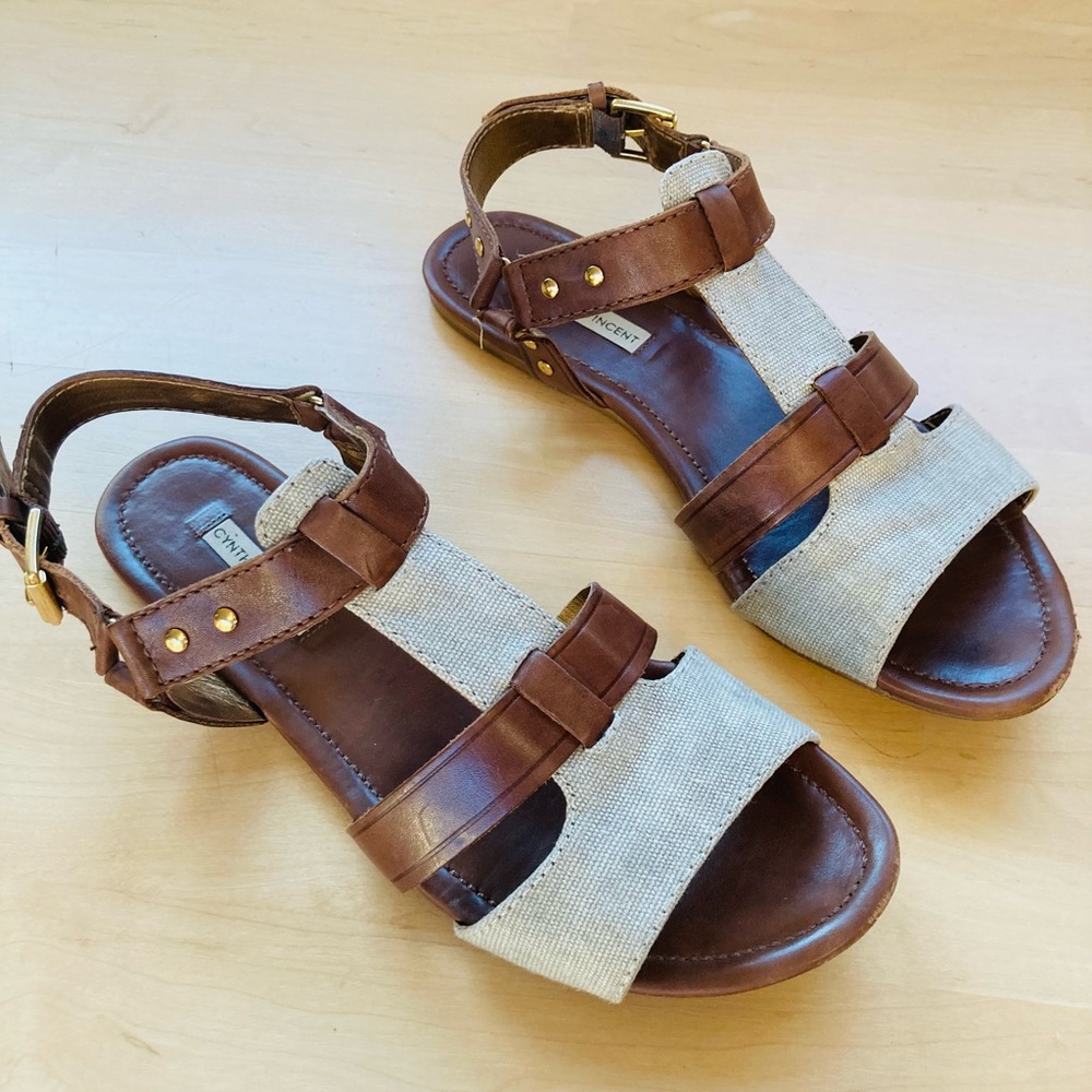 Twelfth St. by Cynthia Vincent Barton Flat Sandals, Beige/Chocolate, Size 8